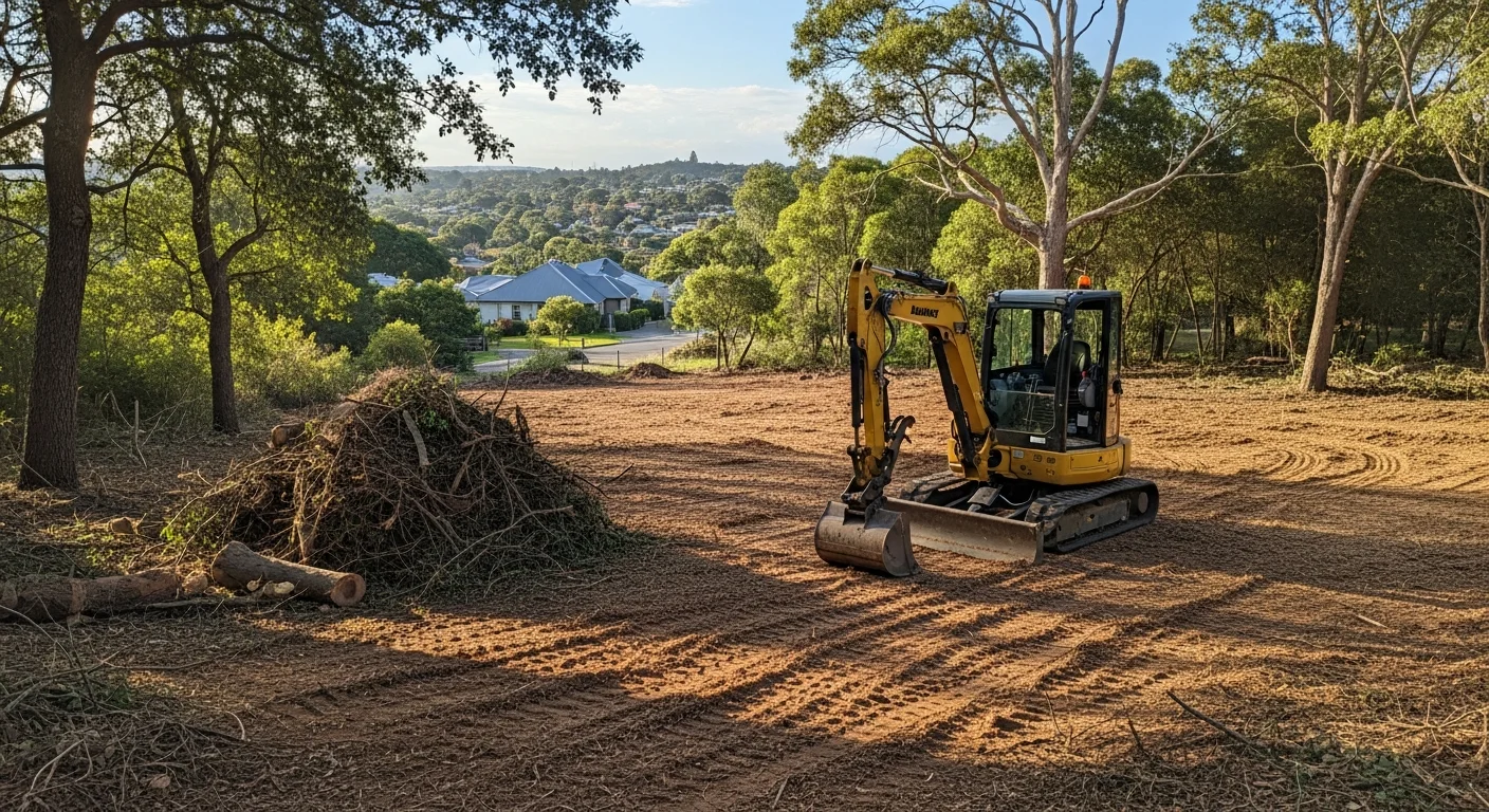 Land clearing and grading equipment on property